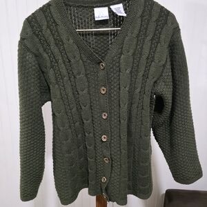 Olive Green Cable Knit Button-Up Sweater